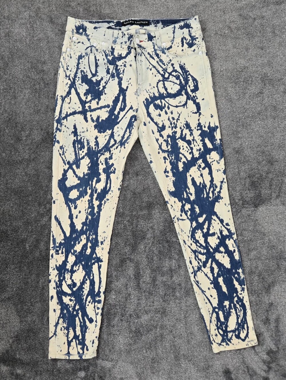Ralph Lauren Collection Made in Italy 400 Indigo Paint Splatter Ankle Jeans 32